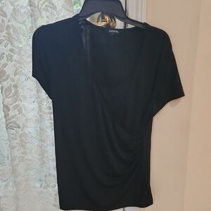 George Asymmetrical Ruched Black Short Sleeve Top Medium.